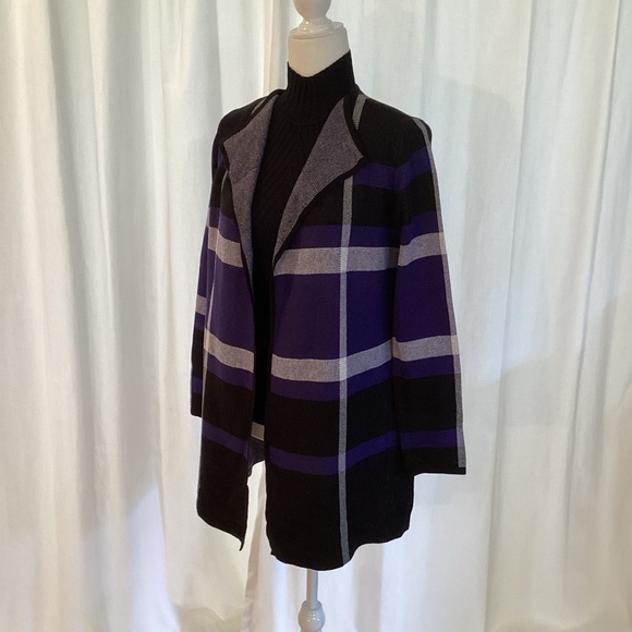 Anne Klein NWT Black/Gray/Purple Long Cardigan - Sweater Jacket - Picture 5 of 7